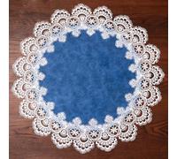 URROMA Elegant Lace Jacquard Round Doily, Blue Crochet Place Mat Tea Set Doily Table Topper Decor Cover for Home Dresser Dining-table, 23.5Inch