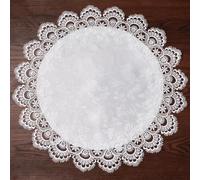 URROMA Elegant White Lace Jacquard Round Doily, Crochet Place Mat Tea Set Doily Table Topper Decor Cover for Home Dresser Dining-table, 23.5Inch