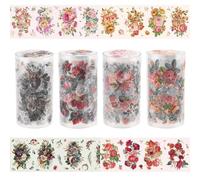 URROMA Flower Scrapbooking Tape Set, 4 Rolls PET Colorful Tapes Floral Washi Tape Masking Tape Clear Decorative Stickers for Journaling Junk Diary DIY Crafts Art Supplies