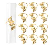 URROMA Gold Napkin Ring, 12pcs Metal Double Butterfly Napkin Holders Buckles Napkin Rings for Wedding Party, Dinner, Table Decoration