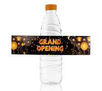 URROMA Grand Opening Water Bottle Labels, 50 Pieces Gold and Black Opening Ceremony Bottle Wraps for Anniversaries Party Company Hotel Open A business