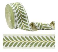 URROMA Green Jacquard Ribbon Trim, 6cm Embroidered Trim with Leaf Pattern Curtain Trim Woven Ribbon for DIY Sewing Wedding Dress Clothing Accessories,16.4Yds