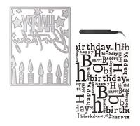 URROMA Happy Birthday Background Plastic Embossing Folders, Metal Cutting Dies for Card Making Floral DIY Plastic Scrapbooking Photo Album Card Paper DIY Craft