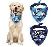 URROMA Lake Blue and Black Blue Plaid Dog Bandana Scarf, 2 Packs Pregnancy Announcement Dog Bandana Adjustable Triangle Dog Bibs Scarf