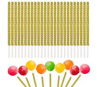 URROMA Lollipop Cake Pop Sticks, 25 Pcs Cake Pop Decorative Gold Lollipop Sticks for Cake Pops Candy Apple Sticks Bling for Chocolate Fruit Marshmallow on Wedding Party Buffet Table, Gold