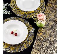 URROMA Meal Mat, 11Pcs Disposable Gold Placemats Set Dining Mat Gold Foil Grid Table Runner Sequin Glitter Foil Metallic Gold Thin Mesh Table Decor