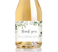 URROMA Mini Champagne Bottle Labels, 50 Pcs Greenery Thank You Champagne Stickers Floral Wedding Wine Labels for Bridal Shower Birthday Party, Rectangle
