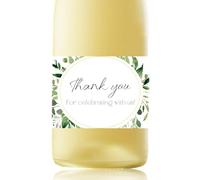 URROMA Mini Champagne Bottle Labels, 50 Pcs Greenery Thank You Champagne Stickers Floral Wedding Wine Labels for Bridal Shower Birthday Celebration Party, Round