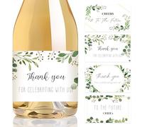 URROMA Mini Champagne Bottle Labels, 60 Pcs Greenery Thank You Champagne Stickers Floral Wedding Wine Labels for Bridal Shower Birthday Party, 4 Styles