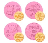 URROMA Mother's Day Acrylic Cookie Mould, 4Pcs Pink Acrylic Embosser Stamps Cookie Cutters for DIY Baking Cake Sugar Paste Cupcake Chocolate