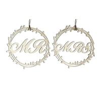 URROMA Mr and Mrs Wedding Chair Signs, 2 Pcs Rustic Wooden Circle Wreath Design, 20cm (diameter), Perfect for Chair Back Display and Photo Props