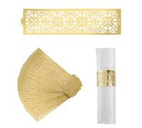 URROMA Napkin Ring, 50Pcs Double Sided Reflective Gold Hollow Napkin Buckle Vintage Patterned Napkin Clasp for Christmas Valentine Day Decor