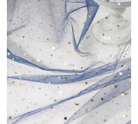 URROMA Navy Blue Glitter Fabric, Star Moon Pattern Polyester Mesh Tulle Fabric Sequin Ribbon Netting Fabric for Dress Sewing DIY Crafts Party Decor,10 * 1.64 Yards