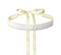 URROMA Pearl Weaving Wedding Bridal Ribbon Belts, Ivory Rhinestone Beaded Sparkle Sewn for Women Accessories Dress Matching, 2.7 Meters