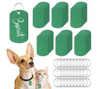 URROMA Pet ID Tag, 30Pcs Green Square Dog Tags Metal Double Side Pet Name Phone Number ID Tags Key Rings for Dogs and Puppy