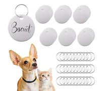 URROMA Pet ID Tag, 30Pcs Sliver Circular Dog Tags Metal Double Side Pet Name Phone Number ID Tags Key Rings for Puppy and Dogs