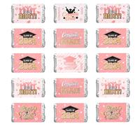 URROMA Pink Graduation Decor Sticker, 160Pcs Congrats Mini Candy Bar Wrapper Class of 2024 Stickers Party Supplies College High School Grad Celebration