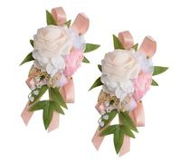 URROMA Pink Wedding Floral Shoulder Corsages, Set of 2 Artificial Flower Corsage Boutonniere Mother of the Bride Rose Corsage for Ceremony Anniversary Party