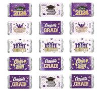 URROMA Purple Graduation Decor Sticker, 160Pcs Congrats Mini Candy Bar Wrapper Class of 2024 Stickers Party Supplies College High School Grad Celebration