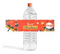 URROMA Red Christmas Water Bottle Labels, 50Pcs Merry Christmas Cartoon Wraparound Wrappers Xmas Labels Stickers for Holiday Birthday Party Supplies