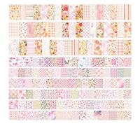 URROMA Scrapbook Paper, 200Pcs Pink Theme Diary Scrapbook Papers Pink Floral Plaid Notebook Material Journal Making Supplies DIY Photo Album