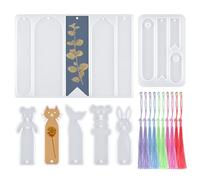URROMA Silicone Molds for Resin, 7Pcs Bookmark UV Resin Mold with Colorful Tassels Rectangle and Animal Shape DIY Transparent Epoxy Bookmark