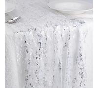 URROMA Silver Table Runner, 27 x 118 Inches Metallic Silver Glitter Table Runners Gauze Boho Table Cover Bridal Baby Shower Table Centerpiece Decor