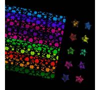 URROMA Star Paper Strips, 630pcs Glow in The Dark Lucky Star Origami Paper Peach Heart Four Leaf Grass Floral Pattern Luminous Origami Stars Paper DIY Lucky Star Folding Paper