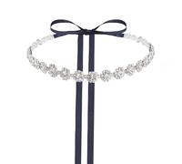 URROMA Sunflower Crystal Wedding Bridal Ribbon Belts, Navy-blue Rhinestone Beaded Sparkle Sewn for Women Accessories Dress Matching, 2.7 meters
