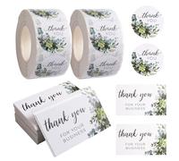 URROMA Thank Cards and Stickers Set, 620Pcs Green Leaf Thank You for Supporting My Small Business Cards and Roll Stickers Suitable for Business or Home