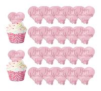 URROMA Valentine Cupcake Topper, 20Pcs Rose Gold Reflective Heart-Shaped Cake Dics Acrylic Cake Signs Mirror Cake Charms for Valentine's Day Use
