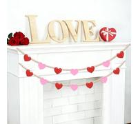 URROMA Valentine's Day Felt Hearts Wood Bead Banner, 2 Pack Pink Felt Heart Garland Pre-Strung Felt Heart Buntings Valentine's Day Heart Decorations