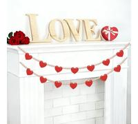 URROMA Valentine's Day Felt Hearts Wood Bead Banner, 2 Pack Red Felt Heart Garland Pre-Strung Felt Heart Buntings Valentine's Day Heart Decorations