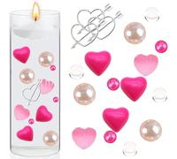 URROMA Valentine's Day Heart Vase Filler Pearl, Pink White Floating Pearls Vases Pearls Water Gels Beads Floating Candles Centerpiece for Valentine's Day Party Decor