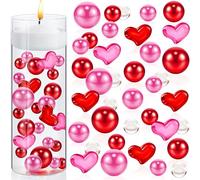 URROMA Valentine's Day Vase Filler Pearl, Pink Red Heart Pearls Vase Filler Floating Pearls Water Pearls Transparent Vase Filler Pearl Decoration for Wedding Valentine's Day Decoration