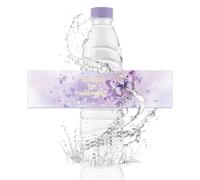 URROMA Waterproof Water Bottle Labels,50Pcs Thank You for Celebrating with Us Purple Butterfly Wraps Bottle Decor for Wedding Birthday Party