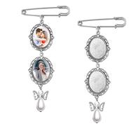 URROMA Wedding Bouquet Photo Charms, 2 Pcs Memorial Photo Charm Lacy Oval Frame Walk Down the Aisle Charm Photo Charm Pin Brooch for Bride or Groom Flower Bouquet