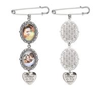 URROMA Wedding Bouquet Photo Charms, 2 Pcs Silver Memorial Photo Charm Lacy Oval Frame Heart Pendant Photo Pin Brooch for Bride Flower Bouquet
