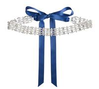 URROMA Wedding Bridal Belt, 1 Piece Navy-blue Double Layered Silver Diamond Bridal Belt Bridesmaid Gown Sash for Women Accessories Dress, 2.7m