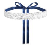 URROMA Wedding Bridal Belt, 1 Piece Navy-blue Pearl Rhinestone Belt Bridesmaid Gown Sash for Women Dress Matching Accessories, 2.7m