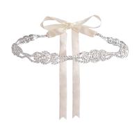 URROMA Wedding Bridal Ribbon Belts, White Ribbon Sparkle Belt Distinctive Silver Rhinestone Belt Sewn for Women Accessories Dress Matching, 2meters