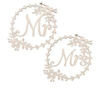 URROMA Wedding Chair Signs for Bride And Groom, 2 Pcs Mr and Mrs Wedding Chair Decors Rustic Wooden Hanging Chair Signs Wedding Photo Props Decor