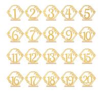 URROMA Wedding Table Numbers 1-20,Gold Acrylic Table Numbers for Wedding Tables Number Signs with Stands for Wedding Anniversary Reception Centerpiece