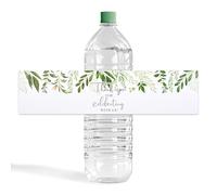 URROMA Wedding Water Bottle Labels, 50 Pcs Thank You Advanced Greenery Leaves Water Bottle Wraps Personalized Water Bottle Stickers for Birthday Baby Shower