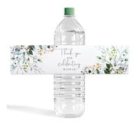 URROMA Wedding Water Bottle Labels Thank You, 50 Pcs Greenery Floral Water Bottle Wraps Sticker Water Bottle Labels for Birthday Baby Shower
