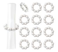 URROMA White Pearl Chain Napkin Rings, 12 Pcs Pearl Rhinestone Napkin Holder for Cloth Table Napkin Rings for Birthday Wedding Easter Dinning Table Parties