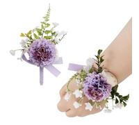 URROMA Wrist Corsage and Boutonniere Set, Artificial Light Purple Chrysanthemum Hand Flower for Prom Wedding Wrist Corsage Wrist Flower for Graduation Party
