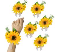 URROMA Yellow Wrist Flower, 6 Pcs Artificial Sunflower Corsage Wristlet for Prom Flower Wrist Corsage for Bridesmaid Bridal Wedding Shower Prom Party