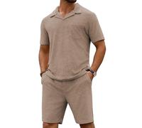 URRU Men's Polo and Shorts Set Summer Clothes Beach Terry Casual Short Sleeve 2 Piece Set