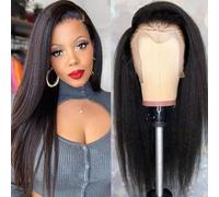Urshiney 13x4 Kinky Straight Lace Front Human Hair Wigs For Women 13x4 Swiss Transparent Lace 180% Density Pre Plucked Natural Hairline Yaki Frontal Wigs Natural Black Can Be Dyed 24 Inch